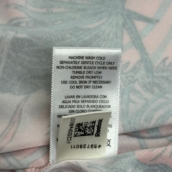 Reebok Green Pink Tropical Floral Print Short Sleeve T-Shirt Womens Size Large L - Picture 7 of 8